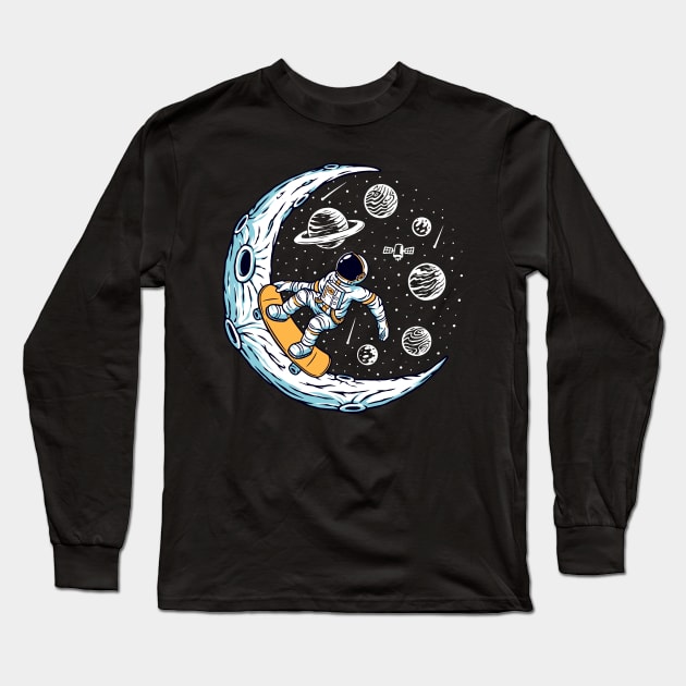 astronaut skateboarding Long Sleeve T-Shirt by Mako Design 